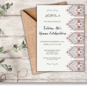 Palästina Tatreez Henna Party Einladung, Henna Mehndi muslimische Hochzeitskarte, islamische Hochzeit digitale Einladungskarte, Katb Kitab Walima Shaadi