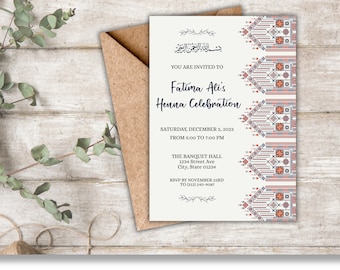 Faire-part de fête au henné Palestine Tatreez, carte de mariage musulman henné Mehndi, carte d'invitation numérique mariage islamique, Katb Kitab Walima Shaadi