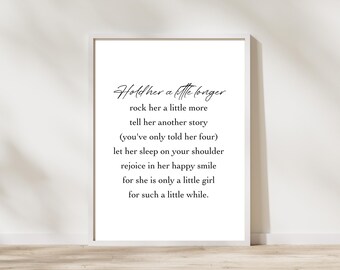Hold her a little longer Quote, Baby girl nursery wall art, Purple Baby girl quotes, Nursery wall art, Baby girl poem, Nursery quotes Art