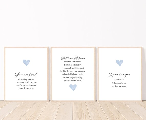 Set of 3 Little Boy Quotes, You are Loved, Boy Nursery Decor, Boy Nursery Wall Art, Let me Love you, Nursery Decor Boy, Baby Boy Wall Art