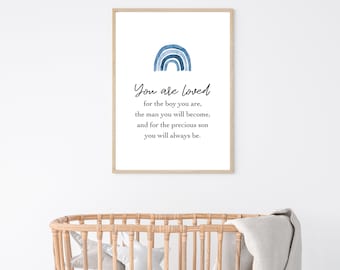 Blue Rainbow Decor, You are Loved for the Boy You Are, Boy Nursery Quote, Blue Rainbow Nursery, Boy Nursery Wall Art, Blue Boy Nursery Print