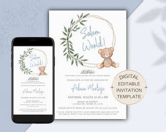 Muslim Aqiqah Digital Evite, Baby Boy Aqeeqah Invitation, Muslim Baby Shower Evite, Islamic Baby Shower, Editable Islamic Birth Announcement