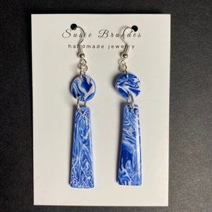 Blue Marble Dangle Polymer Clay Earrings