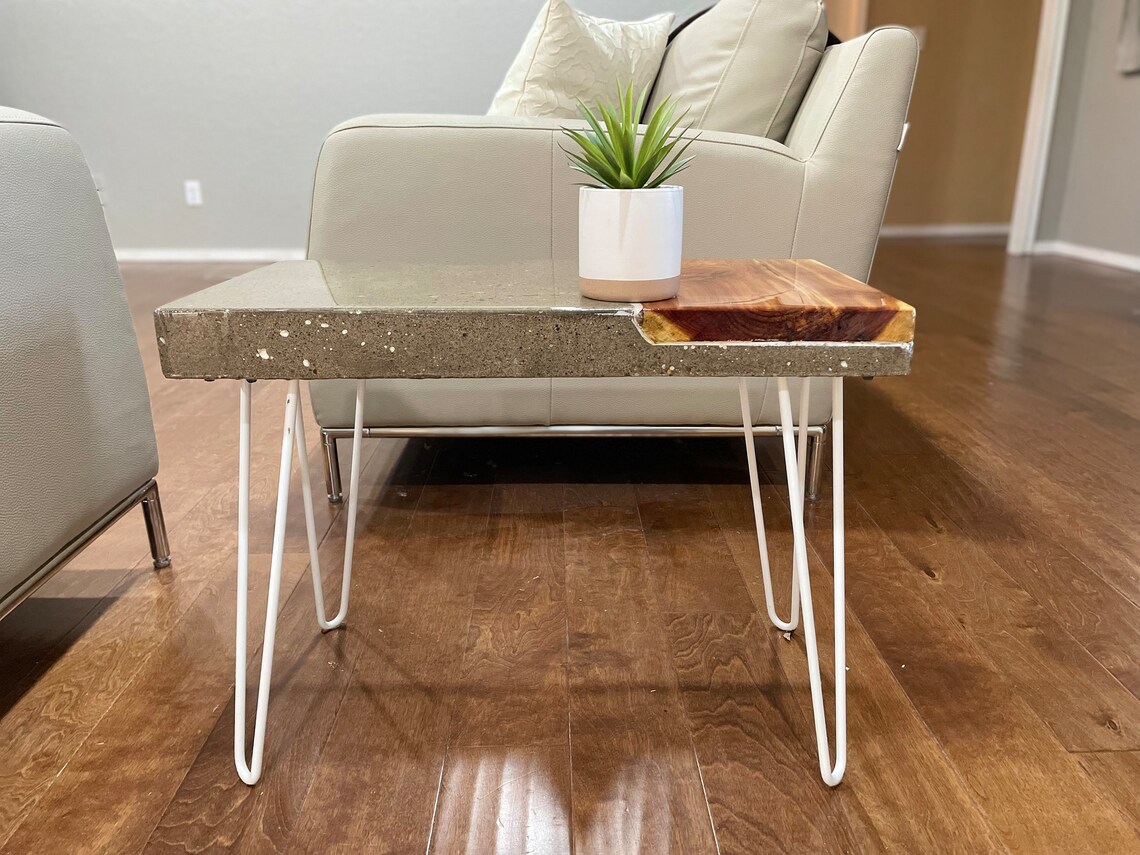 Handmade Concrete End Table W/ Cedar Wood Inlay Clearcoat Etsy