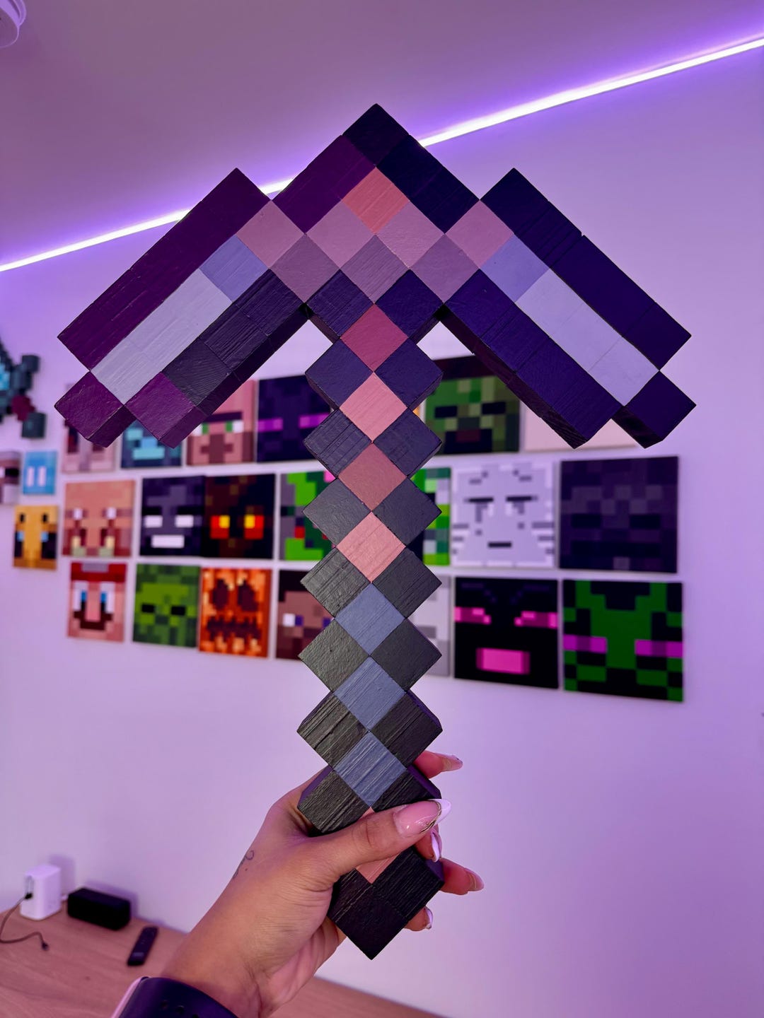Minecraft Sword & Pickaxe Wall Decor – Handmade Pixel Art – Gaming Room ...