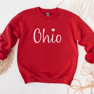 Ohio Sweatshirt, Red Ohio Crewneck, Vintage Columbus Ohio Sweater, Retro University Gift, College Basketball Apparel, OH State Apparel