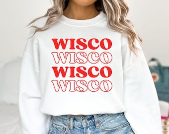 Wisconsin Sweatshirt Vintage Wisco Sweatshirt College UW Madison Crewneck College Football Shirt Badgers Sweater Wisconsin Gift For Her