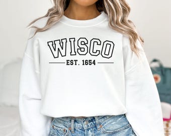 Wisco Sweatshirt, Wisconsin Badgers Crewneck, Vintage College Apparel, Vintage College Clothes, Tailgate University Hoodie, City Sweater