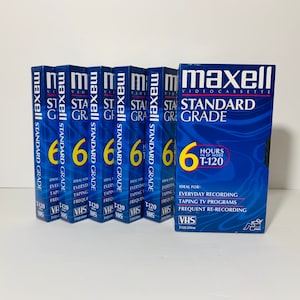 6 Blank Factory Sealed Maxell Video Cassette Standard Grade 6 Hour T-120 VHS Tapes