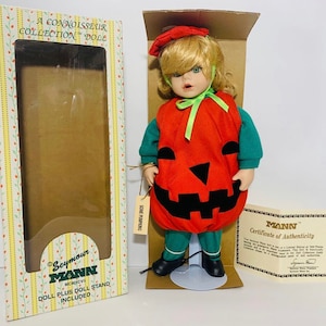 Seymour Mann Porcelain Hand Painted 13” Halloween Pumpkin Doll Vintage 1996-1998