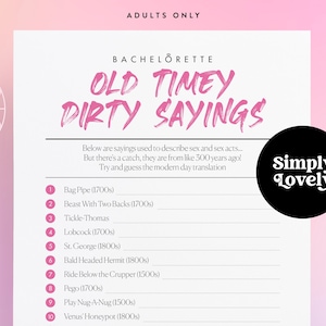 Bachelorette Party Old Timey Dirty Sayings Quiz | Modern Bachelorette | Beautiful Design | Adult only printable | Hen Party Activity