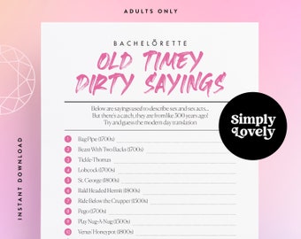 Vrijgezellenfeest Old Timey Dirty Sayings Quiz | Moderne vrijgezellenfeest | Mooi ontwerp | Alleen voor volwassenen afdrukbaar | Vrijgezellenfeest activiteit