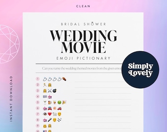 Bridal Shower Wedding Movies Emoji Pictionary Game | Modern Shower Games | Beautiful Design | Bridal Shower printable | Bridal Shower Fun