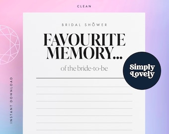 Bridal Shower Favourite Memory of the Bride to Be | Modern Bridal Shower Game | Beautiful Design | Bridal Shower printable | Bridal Shower