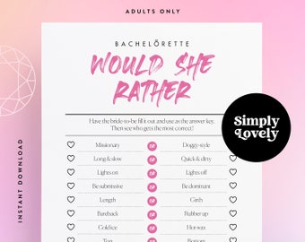 Junggesellinnenabschied Würde sie Lieber X Spiel | Moderne Bachelorette | Dirty Bride to be Spiel | Nur für Erwachsene druckbar | Junggesellinnenabschied Aktivität