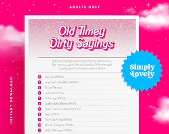 Vrijgezellenfeest Old Timey Dirty Sayings Quiz | Moderne vrijgezellenfeest | Mooi ontwerp | Alleen voor volwassenen afdrukbaar | Vrijgezellenfeest activiteit