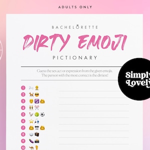Addio al nubilato sporco Emoji Pictionary Game / Addio al nubilato moderno / Bellissimo design / Stampabile solo per adulti / Attività di addio al nubilato
