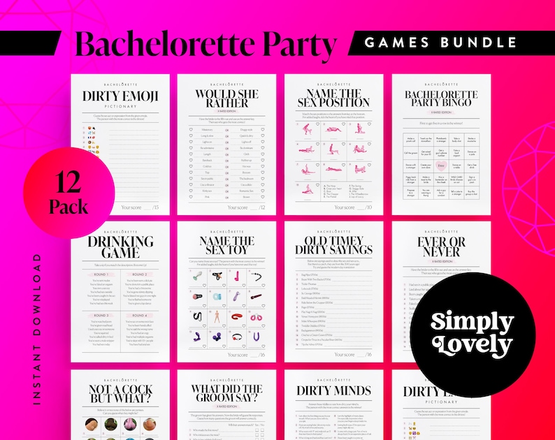 Junggesellinnenabschied Zwölfpack | Bachelorette Bündel | Moderne X-bewertete Bachelorette Spiele | Hen Do Quiz Spiele Pack | Nur für Erwachsene | Junggesellinnenabschied Bild 1