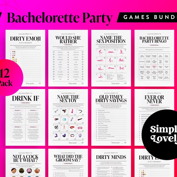 Junggesellinnenabschied Zwölfpack | Bachelorette Bündel | Moderne X-bewertete Bachelorette Spiele | Hen Do Quiz Spiele Pack | Nur für Erwachsene | Junggesellinnenabschied