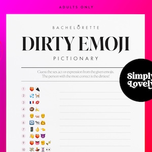 Addio al nubilato sporco Emoji Pictionary Game / Addio al nubilato moderno / Bellissimo design / Stampabile solo per adulti / Attività di addio al nubilato