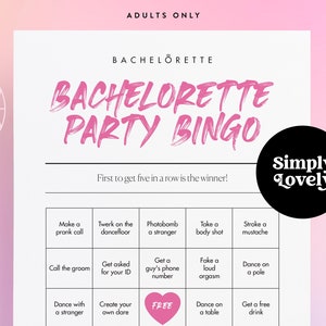 Bachelorette Party Bingo Game | Modern Bachelorette Party | Beautiful Design | Adult only Bachelorette printable | Hen Party Activity Fun