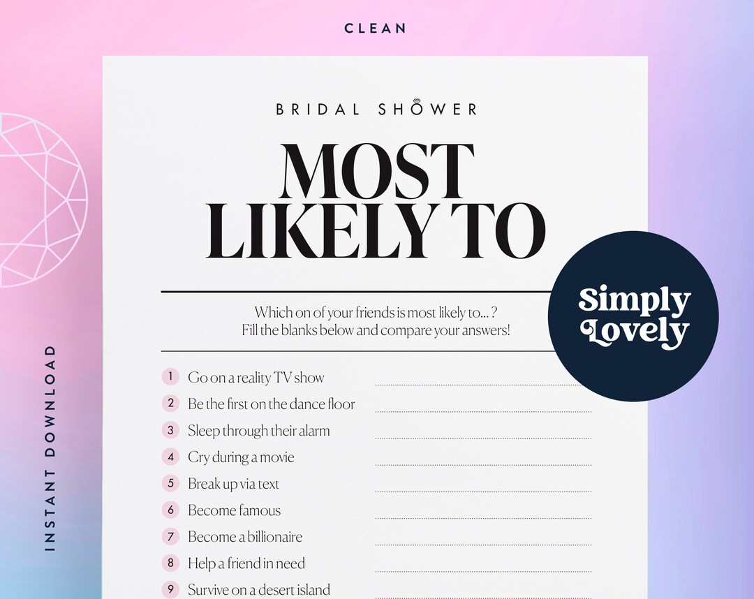 Bridal Shower Most Likely to Game Modern Bridal Shower Game Beautiful