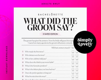 Bachelorette Party What did the Groom Say? X rated Game | Modern Bachelorette | Beautiful Design | Adult only printable | Hen Party Activity