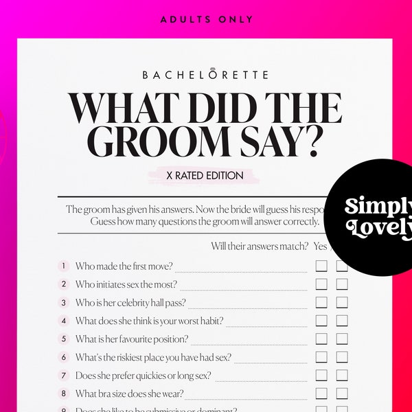 Bachelorette Party What did the Groom Say? X rated Game | Modern Bachelorette | Beautiful Design | Adult only printable | Hen Party Activity