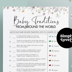 Baby Traditions around the World | Modern Baby Shower Activity | Beautiful Design | Baby Traditions game | Instant Download | Baby Game