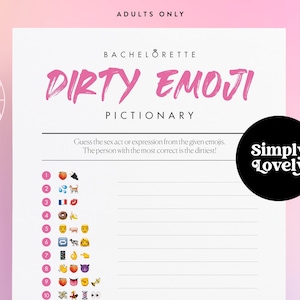 Addio al nubilato sporco Emoji Pictionary Game / Addio al nubilato moderno / Bellissimo design / Stampabile solo per adulti / Attività di addio al nubilato