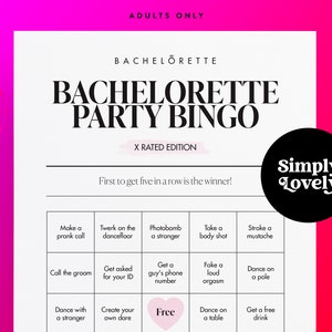 Bachelorette Party Bingo Game | Modern Bachelorette Party | Beautiful Design | Adult only Bachelorette printable | Hen Party Activity Fun