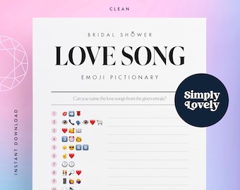 Bridal Shower Love Song Emoji Pictionary Game | Modern Shower Games | Beautiful Design | Clean Bridal Shower printable | Bridal Shower Fun
