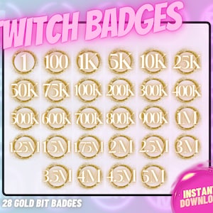 COMPLETE SET! 28 x Gold Twitch Bit Badges | Complete Twitch Bit Badges Set | Twitch Tier Badges | Twitch Badges | Twitch Emotes | Cute