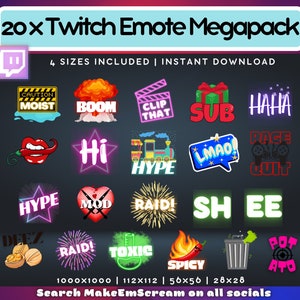 Twitch Emote Megapack | 20 x Twitch Emotes | Funny Twitch Emotes | Twitch Text Emotes | Twitch Emotes | Funny | Cute | Kawaii | Pack