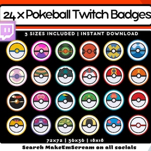 24 Kawaii Pokeball Twitch Tier Badges (Digital Download)