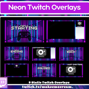 Neon Twitch Overlays | Static Twitch Overlays | Twitch  Overlays | Overlay Pack | Cute overlays | Kick Overlays | Streaming Overlays