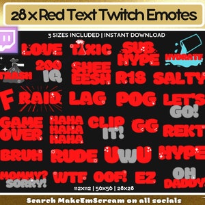 MEGAPACK 28 x Red Text Twitch Emote Megapack | Lustige Twitch Emotes | Twitch Text Emotes | Twitch Emotes | Lustige | Niedliche | Kawaii | Pack