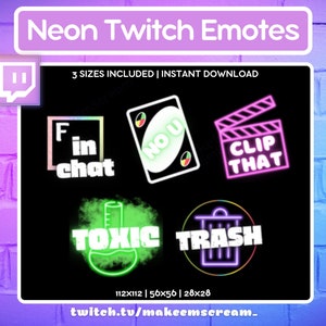 Neon Emotes for Twitch & Discord | Funny Twitch Emotes | Cute Twitch Emotes | Twitch Emote | Twitch Emotes | Discord Emotes | 5 Pack