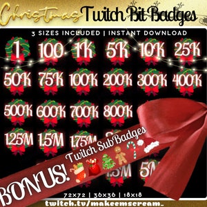 CHRISTMAS Twitch Badge Complete Set! BONUS Sub Badges | 28 x Christmas Bit Badges | 10 x Christmas Sub Badges | Christmas Twitch Badges