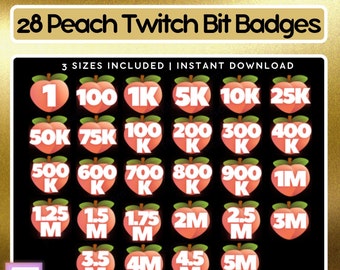 COMPLETE SET! 28 x Cute Peach Twitch Bit Badges | Cute Twitch Badges | Twitch Tier Badges | Peach Bit Badges | Twitch Emotes | Peach