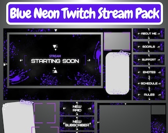 ANIMATED BLUE Neon Twitch Overlay Complete Pack | Twitch Overlays | Twitch Alerts | Twitch Panels | Twitch Stream Pack | Animated |