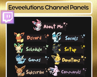 Cute Eeveelutions Themed Twitch Panels | Eevee Evolutions | Twitch Panels | Cute | Kawaii | Twitch Emotes | Eeveelutions Panel Pack