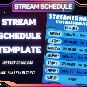 STREAM SCHEDULE Template, Stitch Stream Schedule, Social Media Stream Schedule, Streaming Schedule, Twitch, Youtube, Kick, Facebook