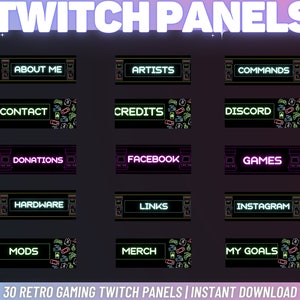 30 x Retro Gaming Twitch Panels | Streaming Panels | Twitch | Kick | Youtube | Basic Stream Panels | Instant Download | Streamers About Me