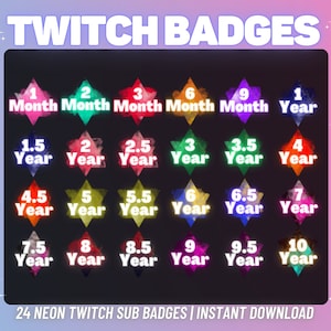COMPLETE SET! 24 x Neon Sub Badges | Complete Twitch Sub Badges Set | Twitch Tier Badges | Transparent PNG | Streaming Badges | Sub Badges