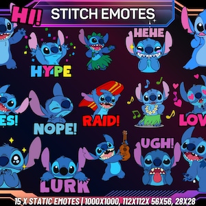 Twitch Emote Pack | 15 Stitch Emotes | Twitch Emotes | Kick Emotes | Discord Emotes | Youtube Emotes | Stitch Emotes | Funny Stitch Emotes