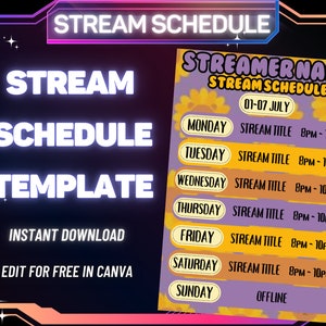 STREAM SCHEDULE Template, Sunflower Stream Schedule, Social Media Stream Schedule, Streaming Schedule, Twitch, Youtube, Kick, Facebook