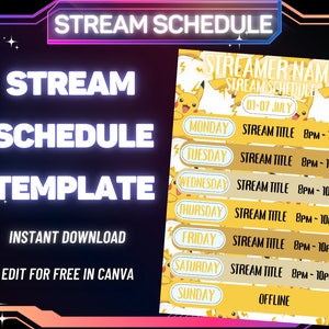 STREAM SCHEDULE Template, Pikachu Stream Schedule, Social Media Stream Schedule, Streaming Schedule, Twitch, Youtube, Kick, Facebook,Pokemon