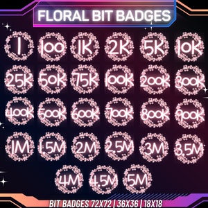 29 x Cute Floral Bit Badges for Twitch | Twitch Bit Badges | Twitch Tier Badges | Sakura Bit Badges | Twitch Emotes | Kick Badges | Youtube