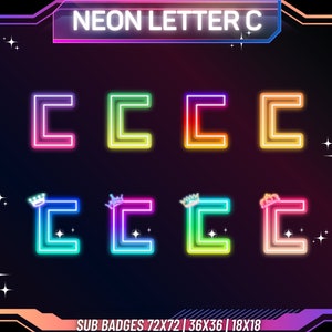Emblemas secundários da letra C de néon | Emblemas de inscrição do Twitch | Sub-emblemas do arco-íris | Emblemas de nível Twitch | Emblemas Twitch | Emblemas de chute | YouTube | Transparente